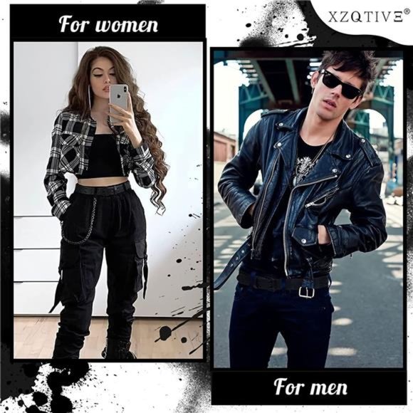 XZQTIVE Double Grommet PU Leather Belt Punk metal Jean Belt Wide 1.5 Inch main image 5